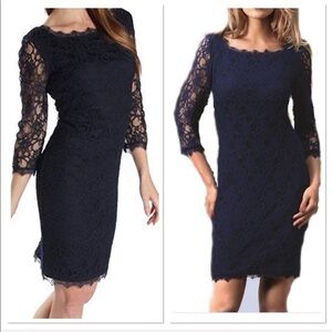 Joesph Ribkoff Navy Blue Lace Sheath Dress Sz 12